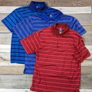 Lot of 3 PGA Tour Golf Airflux Mens Size M Polo T-Shirt Bundle Red / Blue / Blue